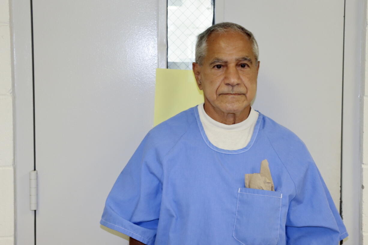 FILE - In this image provided by the California Department of Corrections and Rehabilitation, Sirhan Sirhan arrives for a parole hearing on Aug. 27, 2021, in San Diego, Calif. Gov. Gavin Newsom has until sometime in January 2022 to allow or block the parole recommendation for Sirhan, who killed Robert F. Kennedy assassin.