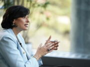 FILE - Dr. Rochelle Walensky, Director of the Centers for Disease Control and Prevention (CDC) speaks during an interview with The Associated Press on Dec. 8, 2021, in Atlanta. One year into Walensky's tenure as director, her bid to make the CDC more agile is being challenged by political pressures, vocal scientists and the changing virus itself.