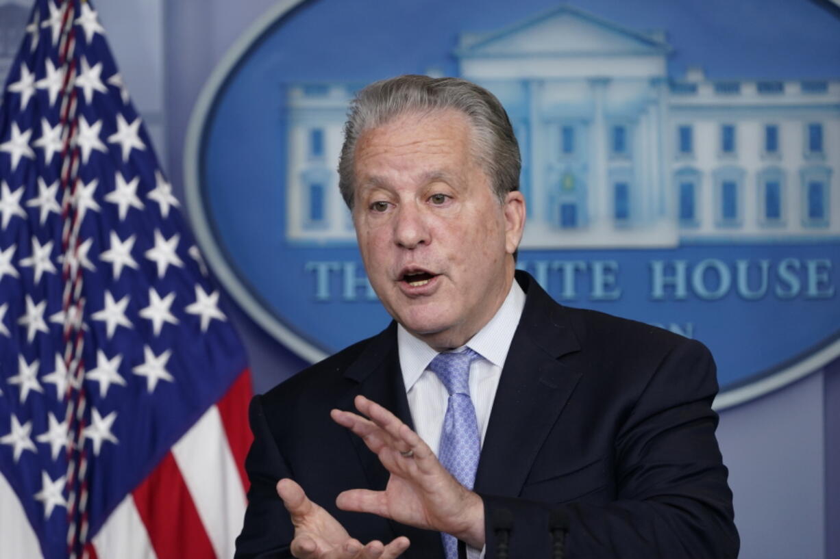 FILE - Gene Sperling, who leads the oversight for distributing funds from President Joe Biden's $1.9 trillion coronavirus rescue package, speaks during the daily briefing at the White House in Washington, Aug. 2, 2021. States and localities in November paid out the largest amount of rental assistance to cash-strapped tenants since a federal program began, the Treasury Department said in a statement Friday, Jan. 7, 2022. "We are just seeing that people got their programs started, made them simpler and more efficient," Sperling said in an email interview.