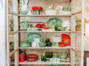 Cabbage plates make for a great cabinet display when they are off the table.