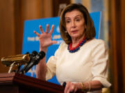 Speaker of the House Nancy Pelosi talks to reporters during her weekly news conference on Capitol Hill on Jan. 20, 2022, in Washington, D.C.