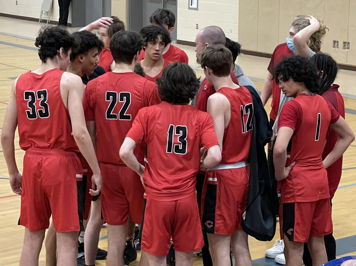 Camas head coach Ryan Josephson talks with his players.