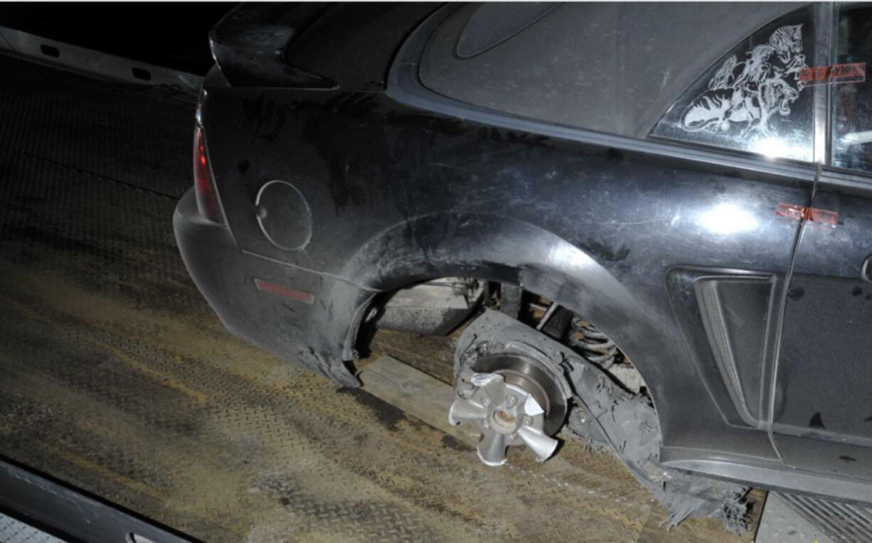 Police officers attempted to stop a black 2000 Ford Mustang in the area of Northeast Sandy Boulevard and Interstate 205 in Portland. A police chase ensued, and an officer used a spike strip to flatten multiple tires on the Mustang on the onramp for westbound Interstate 84 from Northeast 39th Avenue. The chase continued onto Interstate 5 and north into Vancouver.