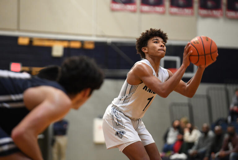 King’s Way Christian junior Jamison Duke shoots a free throw Tuesday, Feb. 1, 2022, during the Knights’ 32-23 win against Seton Catholic at King’s Way Christian High School.