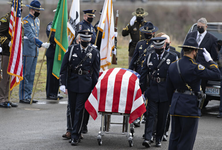 Officer Donald Sahota is honored by friends, family and colleagues at ilani Casino Resort on Tuesday afternoon, Feb. 8, 2022. Sahota, 52, was mistakenly shot at his home near Battle Ground by a Clark County sheriff during a manhunt for a robbery suspect.