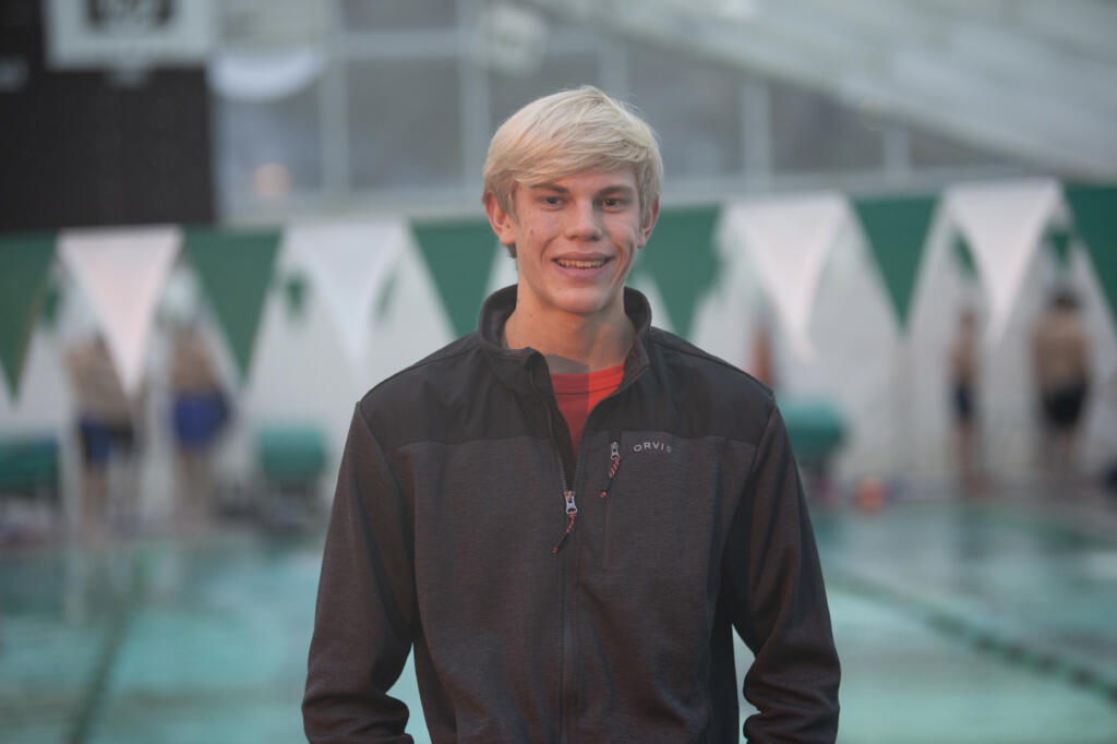 Hockinson junior Parker Dangleis poses for a portrait at a practice at LaCamas Swim and Sport (Tim Martinez/The Columbian)