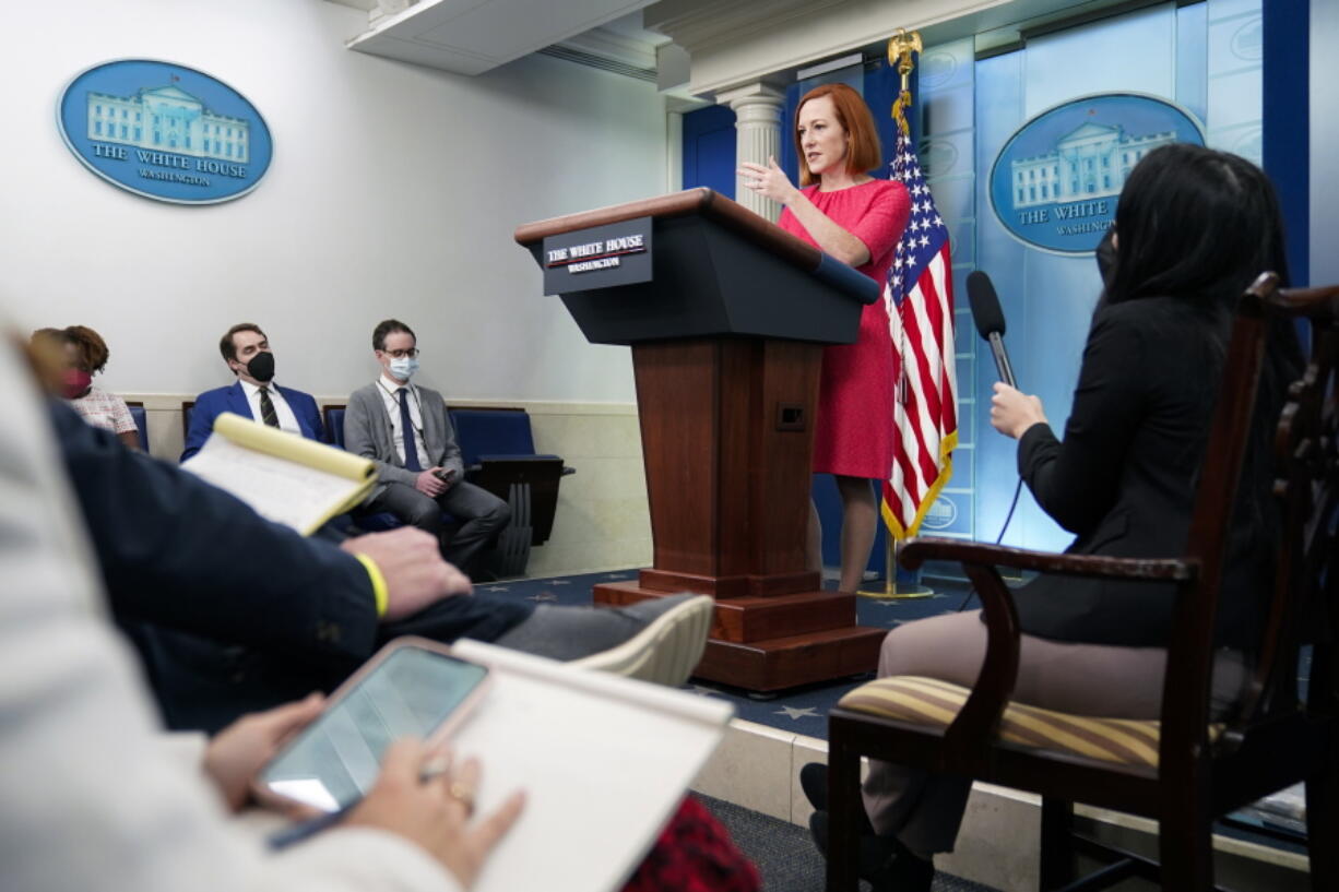 White House press secretary Jen Psaki speaks during a press briefing at the White House, Wednesday, Feb. 9, 2022, in Washington.