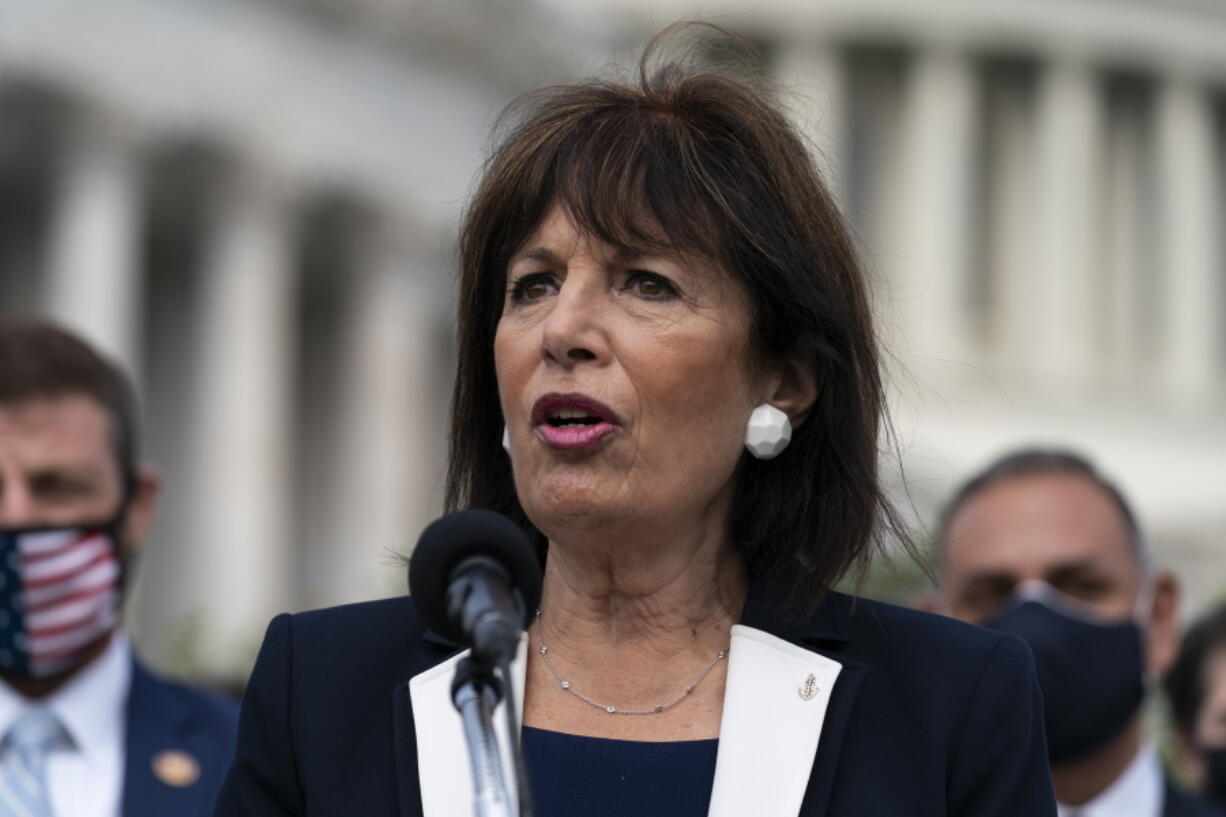 FILE - Rep. Jackie Speier, D-Calif., Chair of the House Armed Services Military Personnel Subcommittee, speaks during a news conference on Capitol Hill, Sept. 16, 2020, in Washington. Federal prison employees say they're being bullied and threatened for raising concerns about serious misconduct and claim it's indicative of widespread problems in the Bureau of Prisons. It comes as the bureau faces increased scrutiny over its latest scandal: An Associated Press investigation uncovered a toxic culture that enabled sexual abuse at a federal women's prison in California. Four employees, including a former warden, have been charged with federal crimes. Speier, who visited Dublin last week after reading AP's investigation, says she's taking a larger congressional contingent to inspect the prison after the acting warden, Hinkle, prevented her from speaking one-on-one with inmates and staff.