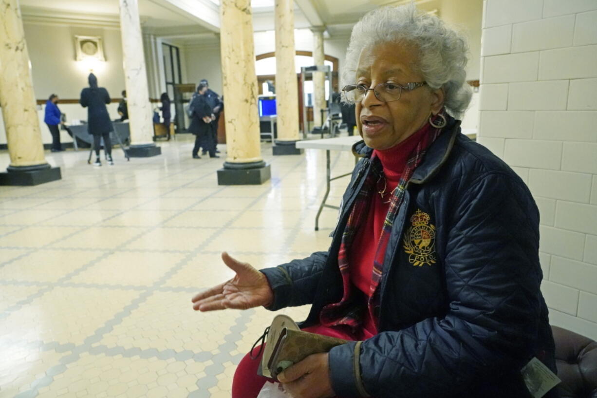 Jackson child care owner Deloris Suel speaks of her concerns about the income tax elimination and how the reduction and eventual elimination of those funds might impact programs funded by the state at the Mississippi State Capitol in Jackson, Miss., Thursday, Jan. 27, 2022. (AP Photo/Rogelio V.