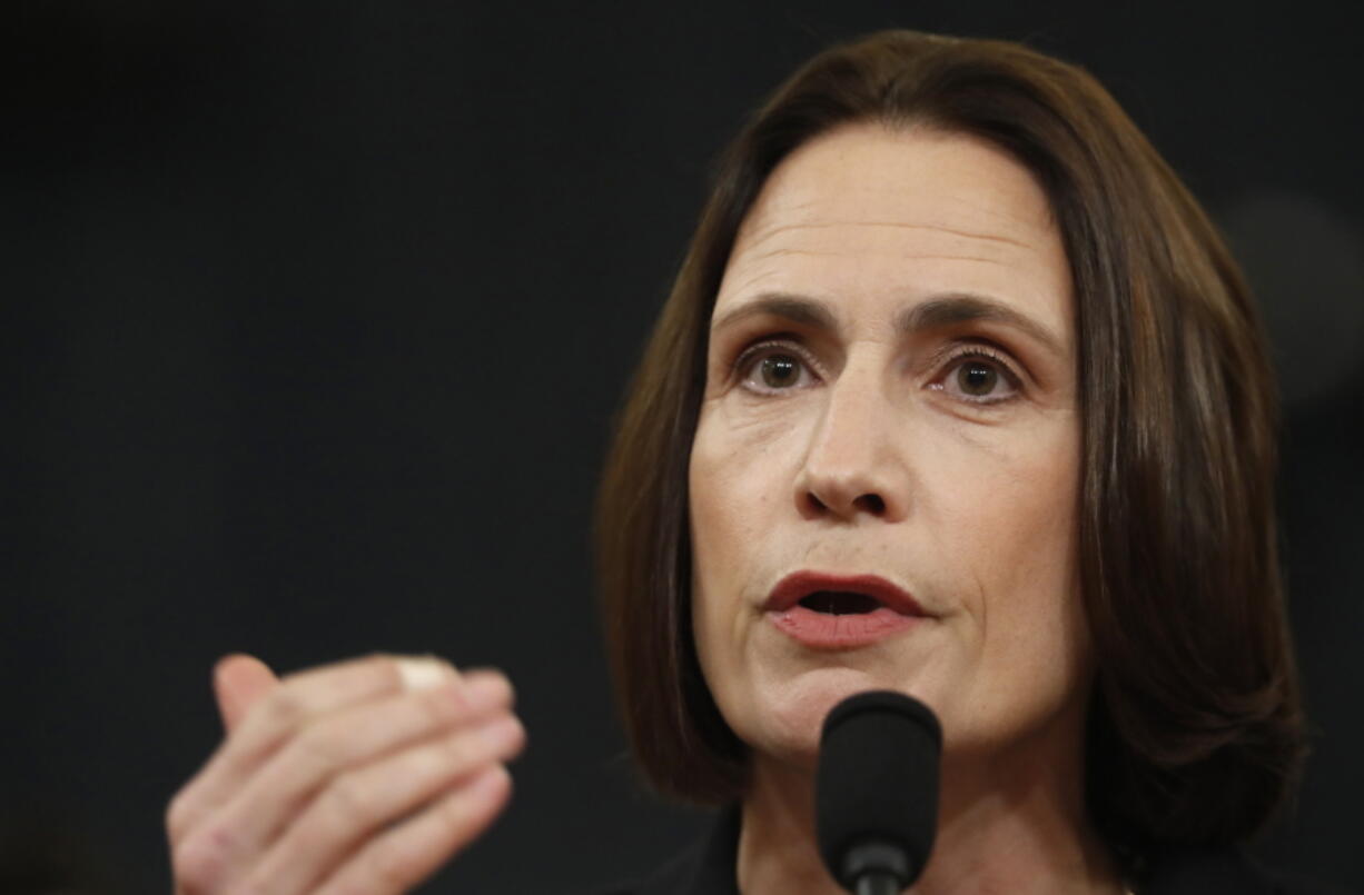 FILE - Former White House national security aide Fiona Hill, testifies before the House Intelligence Committee on Capitol Hill in Washington, on Nov. 21, 2019. Even if the U.S. succeeds in deterring Russian President Vladimir Putin from ordering a full-scale invasion of Ukraine, he will remain determined to bring Ukraine to heel and has "a whole host of options of things that he can do," said Hill in an interview with The Associated Press on Feb. 17, 2022.