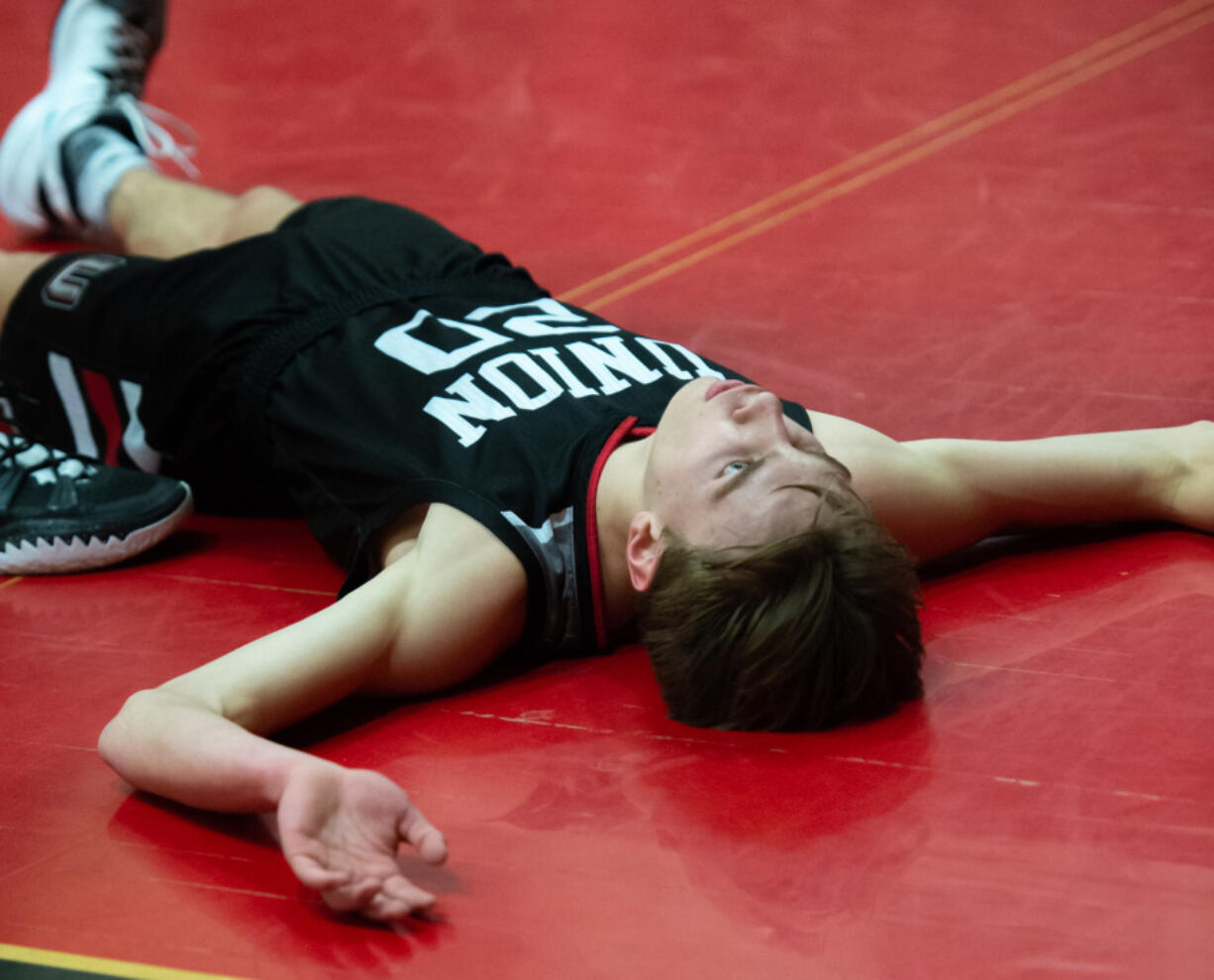 Call it an occupational hazard as Union senior Porter Hill stares up in disbelief after he's whistled for a foul in a game last month against Camas. However, Hill has had many calls go his way as he set a Union program record this season by taking 17 charges.