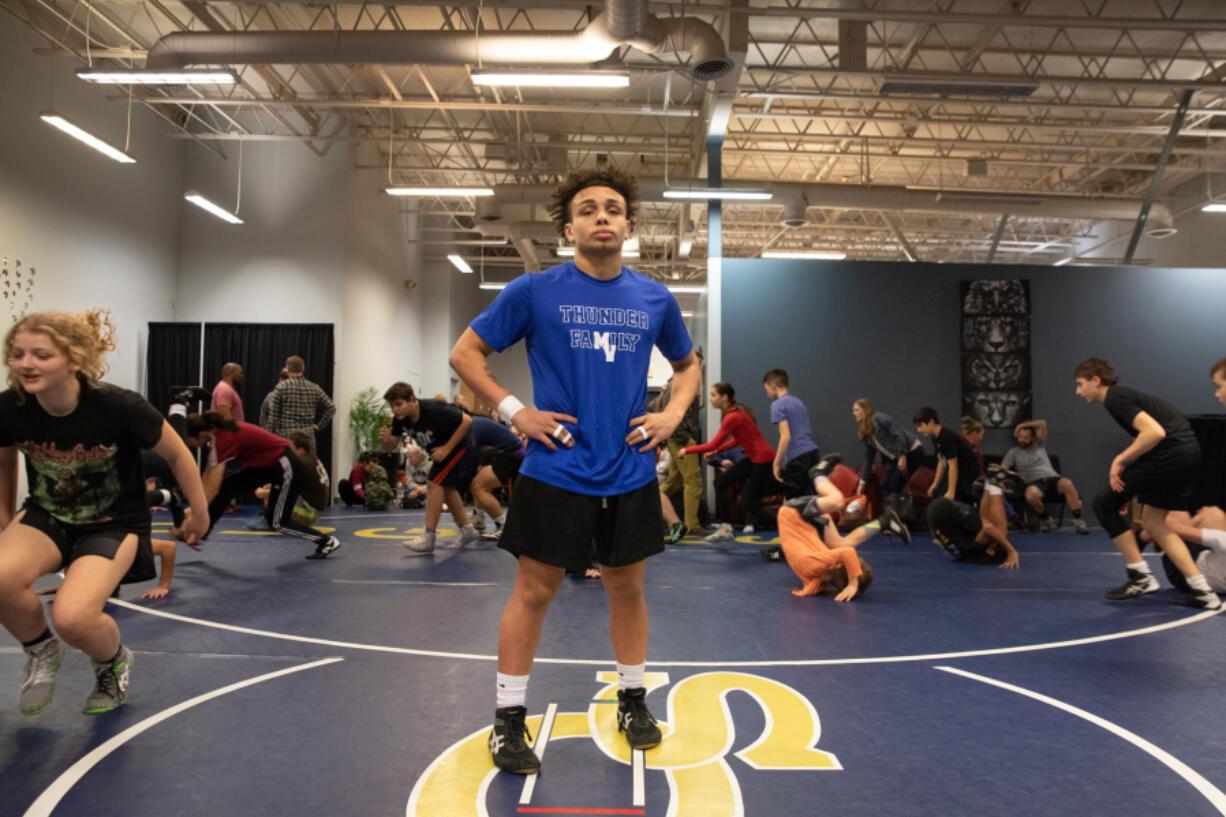 CJ Hamblin of Mountain View, All-Region boys wrestler of the year, pauses for a portrait during practice for Askeo Mat Club at The Way Church in Vancouver on Monday, Feb. 28, 2021.