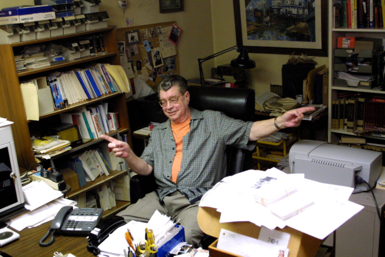 Syndicated columnist L.M. Boyd is shown in his office, located in the basement of his house, in Seattle , date unknown. After entertaining readers with interesting bits of trivia for 40 years, Boyd will retire after his last column runs on Saturday, Dec. 30, 2000.