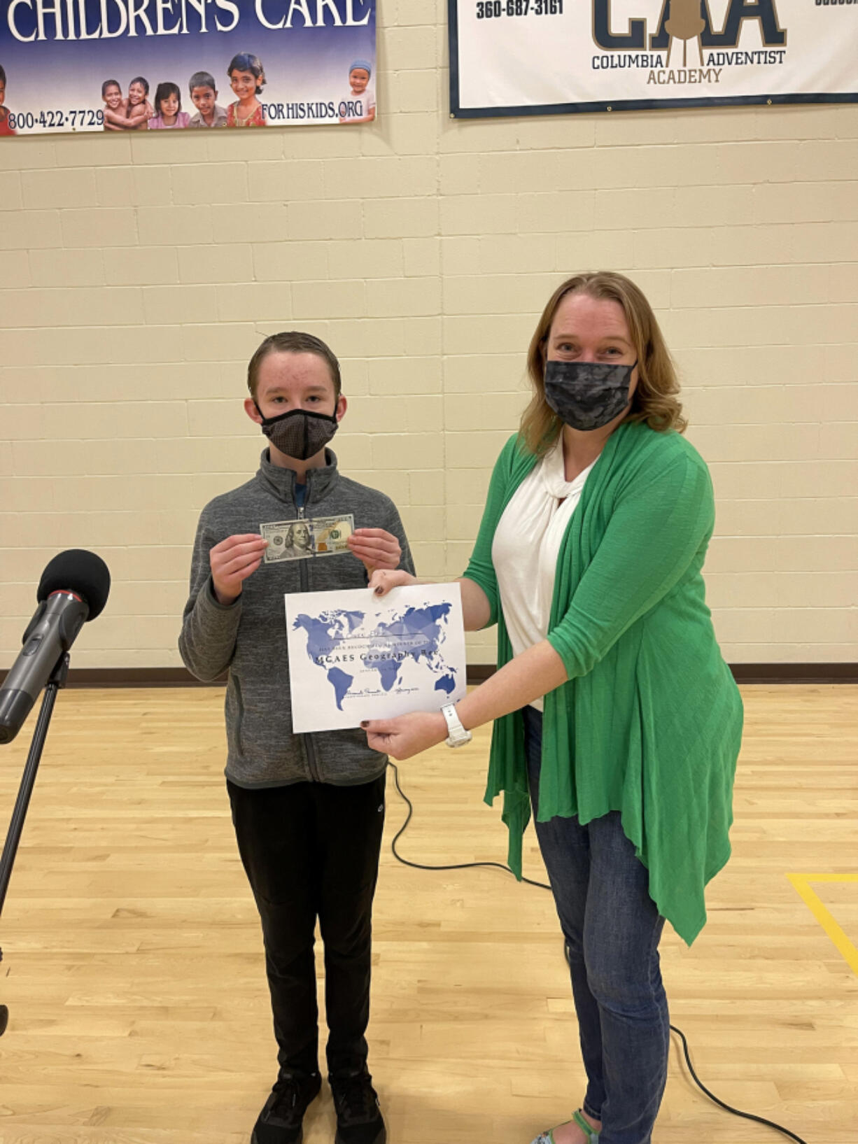 Owen Fleck, a seventh-grader at Meadow Glade Adventist Elementary School, won this year's geography bee. It's his third win in four years of competition.