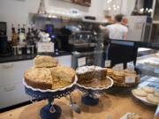 Sour cream coffee cake is among the bakery treats on display at Bleu Door Bakery.