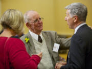 Robert "Bob" Schaefer, speaks with Washington State University Vancouver Chancellor Mel Netzhammer and WSU Vancouver Director of Human Development Suzanne Smith before the 2013 First Citizen  ceremony at the Hilton Vancouver Washington. Schaefer, who led efforts to establish a WSU campus in Vancouver, died this weekend at 91.