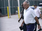 Baseball Commissioner Rob Manfred outside Roger Dean Stadium on Monday, Feb. 28, 2022, in Jupiter, Fla., after a labor negotiating session with baseball players.