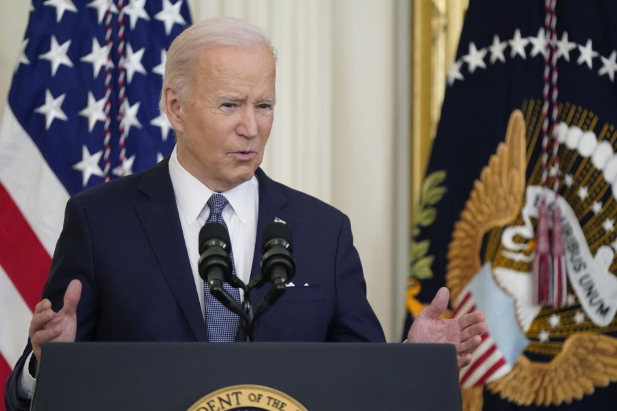 President Joe Biden speaks at an event to celebrate Black History Month in the East Room of the White House, Monday, Feb. 28, 2022, in Washington.