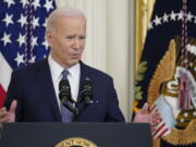 President Joe Biden speaks at an event to celebrate Black History Month in the East Room of the White House, Monday, Feb. 28, 2022, in Washington.