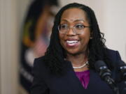 Judge Ketanji Brown Jackson speaks after President Joe Biden announced Jackson as his nominee to the Supreme Court in the Cross Hall of the White House, Friday, Feb. 25, 2022, in Washington.