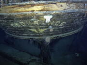 In this photo issued by Falklands Maritime Heritage Trust, a view of the stern of the wreck of Endurance, polar explorer's Ernest Shackleton's ship. Scientists say they have found the sunken wreck of polar explorer Ernest Shackleton's ship Endurance, more than a century after it was lost to the Antarctic ice. The Falklands Maritime Heritage Trust says the vessel lies 3,000 meters (10,000 feet) below the surface of the Weddell Sea. An expedition set off from South Africa last month to search for the ship, which was crushed by ice and sank in November 1915 during Shackleton's failed attempt to become the first person to cross Antarctica via the South Pole.