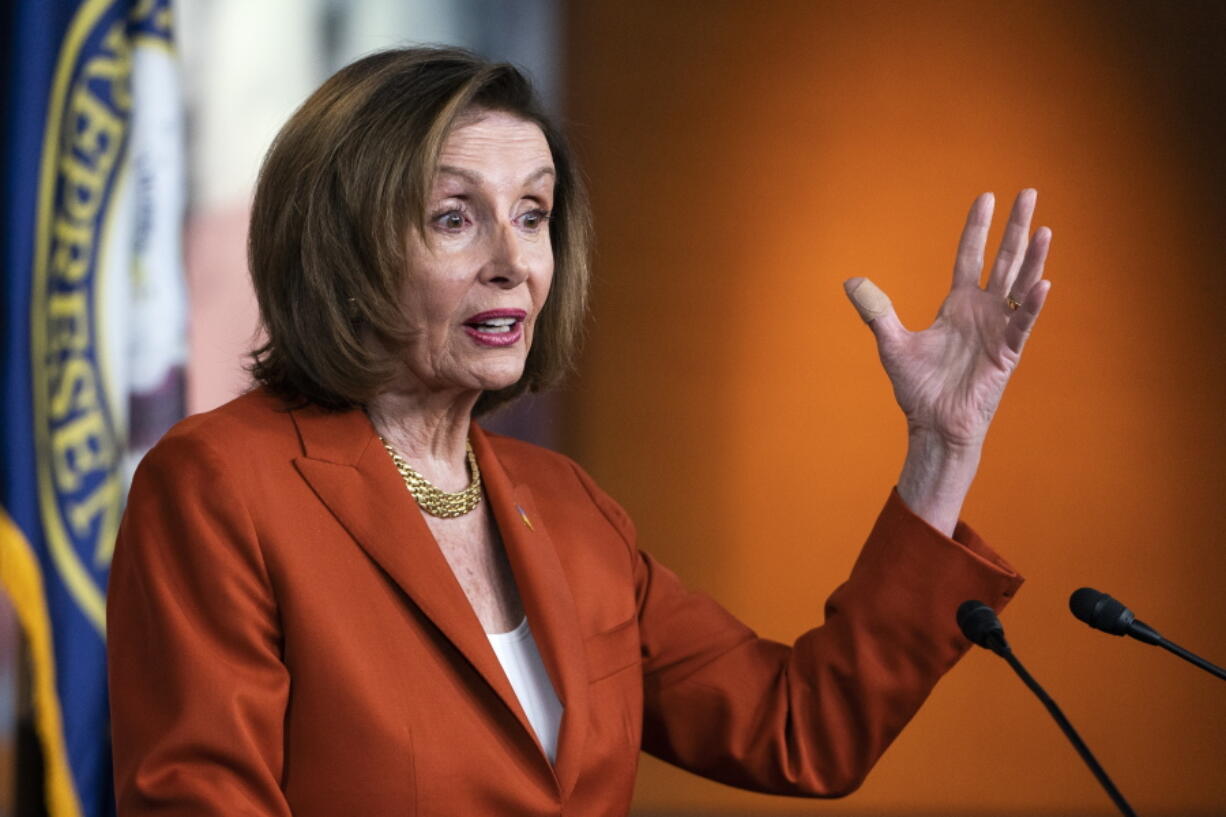 Speaker of the House Nancy Pelosi of Calif., speaks during her weekly news conference, Wednesday, March 9, 2022, on Capitol Hill in Washington.