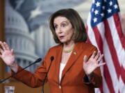 Speaker of the House Nancy Pelosi of Calif., speaks during her weekly news conference, Wednesday, March 9, 2022, on Capitol Hill in Washington.