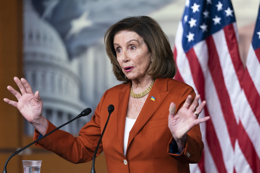 Speaker of the House Nancy Pelosi of Calif., speaks during her weekly news conference, Wednesday, March 9, 2022, on Capitol Hill in Washington.