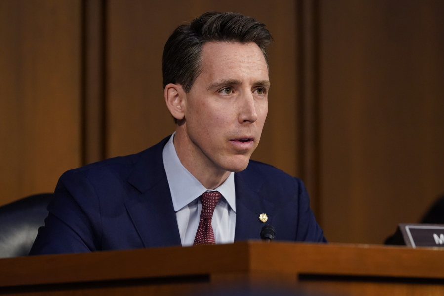 Sen. Josh Hawley, R-Mo., speaks during the confirmation hearing for Supreme Court nominee Judge Ketanji Brown Jackson before the Senate Judiciary Committee Monday, March 21, 2022, on Capitol Hill in Washington.