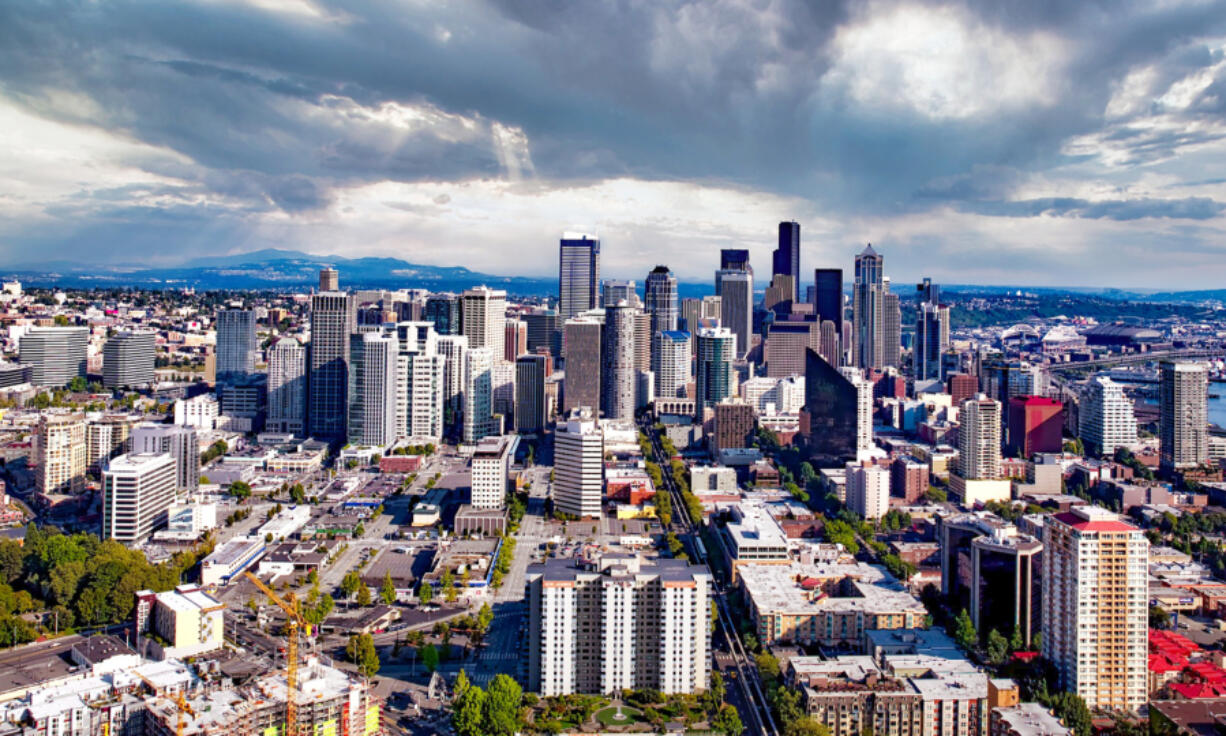 Aerial view of the Seattle cityscape, Seattle, Washington, USA