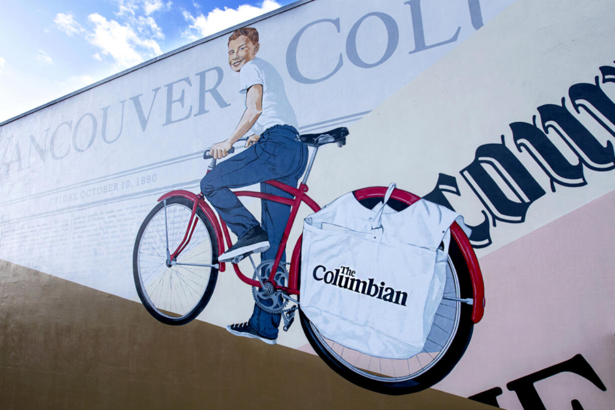 A mural by artist Guy Drennan on the east side of The Columbian building pictured on Tuesday, November 10, 2020.