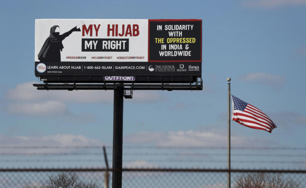 The "My Hijab My Right" billboard in suburban Northlake, Ill., on April 1.