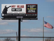 The "My Hijab My Right" billboard in suburban Northlake, Ill., on April 1.