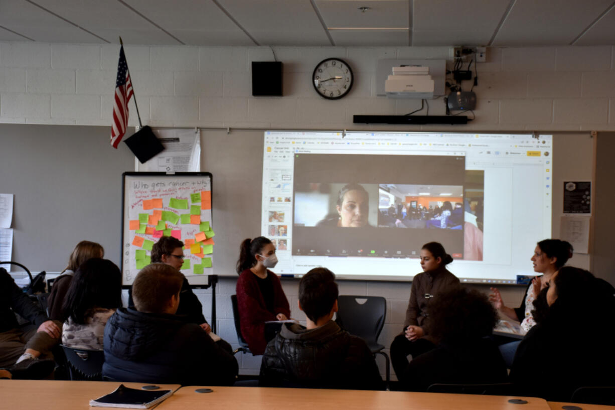 Nurses and cancer survivors Deanna Berger and Meredith Pena were recently invited to share their experiences with breast cancer with Vancouver Virtual Learning Academy students.