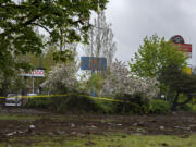 A large homeless camp north of Southeast Mill Plain Boulevard, where Northeast Chkalov Drive turns into Northeast 112th Avenue, was removed by the city of Vancouver last week. A neighboring property owner is looking into purchasing the now vacant lot, seen here Monday, but nothing has been solidified, according to Jamie Spinelli, Vancouver's Homeless Response Coordinator.