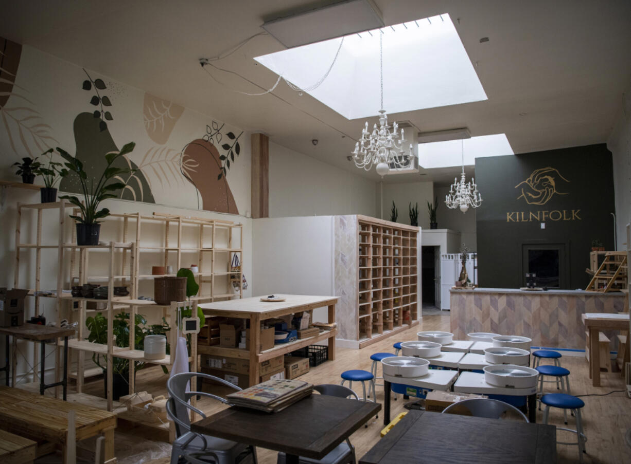 Skylights fill the pottery studio Kilnfolk with light Friday in downtown Vancouver.