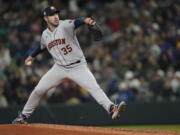 Houston Astros starting pitcher Justin Verlander throws against the Seattle Mariners during the sixth inning of a baseball game, Saturday, April 16, 2022, in Seattle. (AP Photo/Ted S.