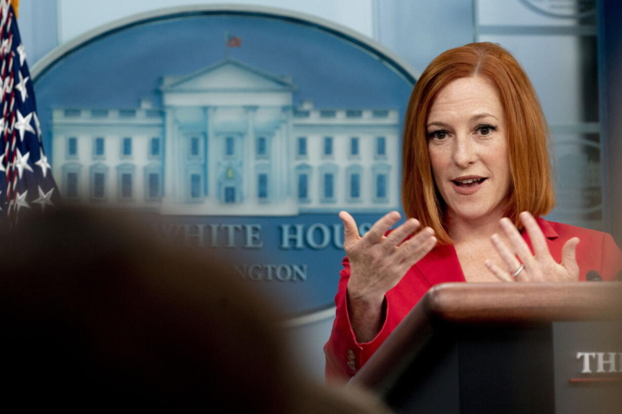 White House press secretary Jen Psaki speaks at a press briefing at the White House in Washington, Monday, April 25, 2022.