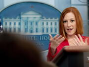 White House press secretary Jen Psaki speaks at a press briefing at the White House in Washington, Monday, April 25, 2022.