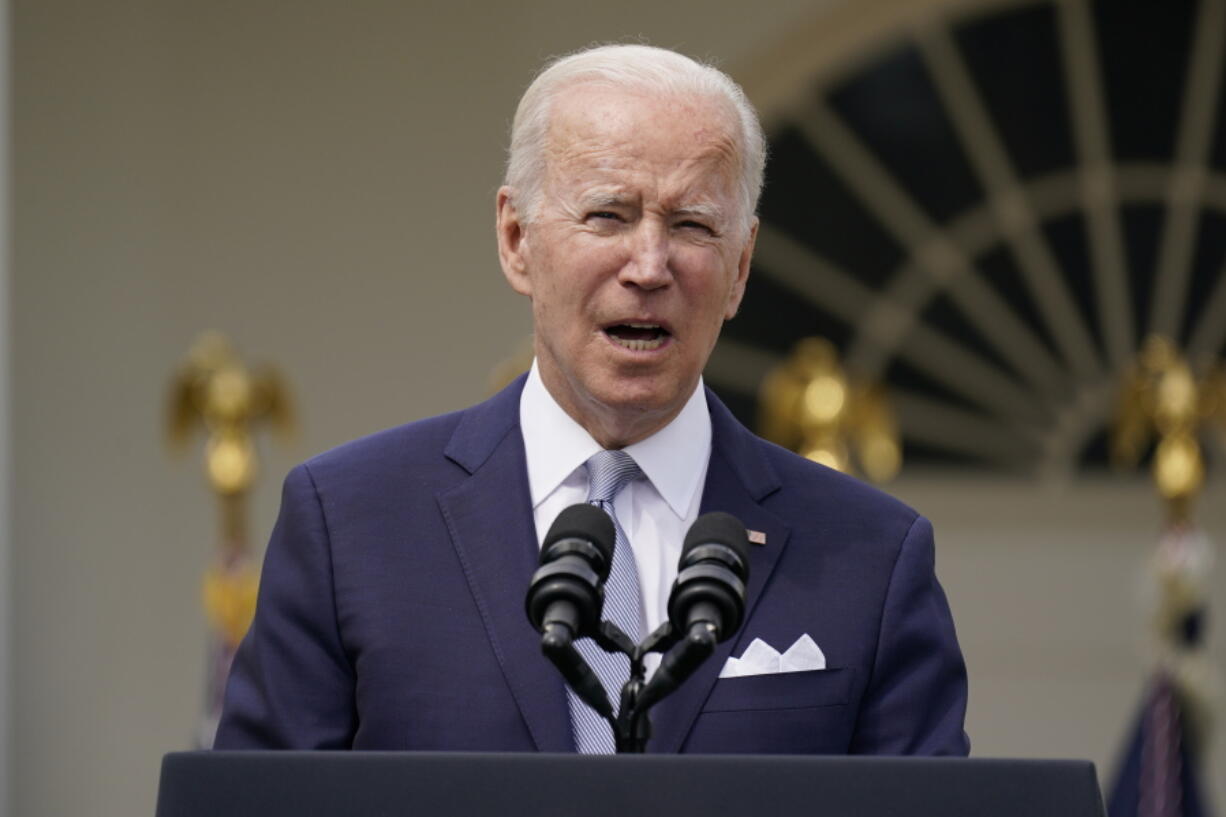 President Joe Biden speaks in the Rose Garden of the White House in Washington, Monday, April 11, 2022. Iowa has never been fertile ground for Joe Biden. His 2020 presidential campaign limped to a fourth place finish in the state's technology-glitchy caucus. After bouncing back to win the nomination, Biden lost the state to Donald Trump handily in November. Biden heads back to Iowa for the first time as president on Tuesday facing yet more political peril.