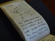 In this photo provided by Cambridge University Library on Tuesday, April 5, 2022, a view of the Tree of Life Sketch in one of naturalist Charles Darwin's notbeooks which have recently been returned after going missing in 2001, in Cambridge, England. Two of naturalist Charles Darwin's notebooks that were reported stolen from Cambridge University's library have been returned, two decades after they disappeared.