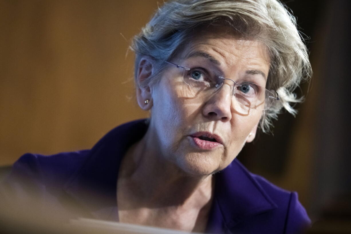 Sen. Elizabeth Warren, D-Mass., speaks during a Senate Banking Committee hearing, March 3, 2022 on Capitol Hill in Washington. Sen. Warren is slamming Rep. Kevin McCarthy as a "liar and a traitor" over recordings that show the House Republican leader -- despite his denials -- placing responsibility on former President Donald Trump for the Jan. 6 insurrection and saying he should resign. McCarthy initially had denied a New York Times report last week that detailed his phone conversations with House Republican colleagues shortly after the riot that he thought Trump should resign. But in an audio first posted Thursday by The Times, McCarthy is heard making the comments he denied making.