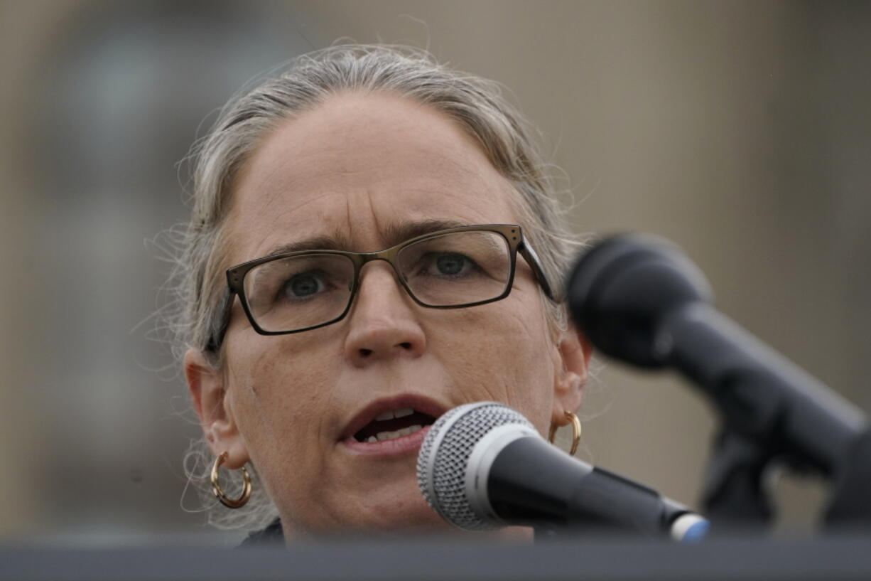 FILE - Georgia Democratic Rep.-elect Carolyn Bourdeaux speaks during news conference Nov. 10, 2020, in Atlanta. Lucy McBath and Carolyn Bourdeaux flipped two longtime Republican congressional districts in Atlanta's northern suburbs with a common strategy of appealing to voters repelled by then-President Donald Trump's divisive politics.