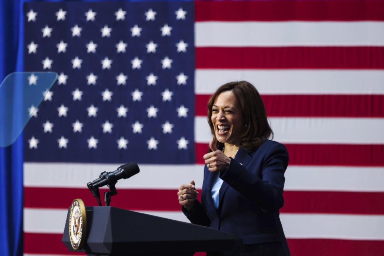 Vice President Kamala Harris delivers remarks at the William J. Rutter Center about maternal health crisis on Thursday, April 21, 2022, in San Francisco. (Yalonda M.