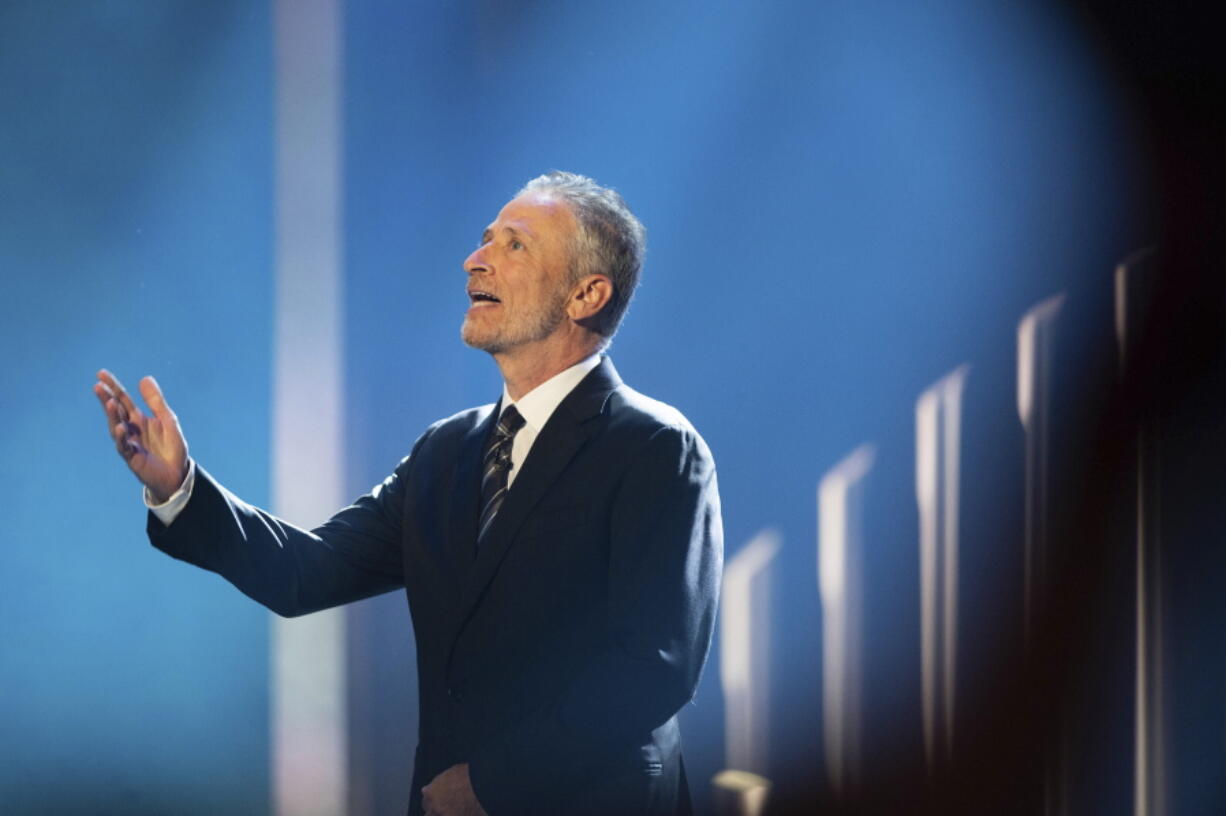 Mark Twain Prize recipient Jon Stewart is introduced at the start of the 23rd annual Mark Twain Prize for American Humor at the Kennedy Center for the Performing Arts on Sunday, April 24, 2022, in Washington.