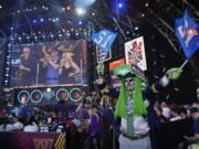 Seattle Seahawks fan Wallace Watts dances during the third day of the NFL draft Saturday, April 30, 2022, in Las Vegas.