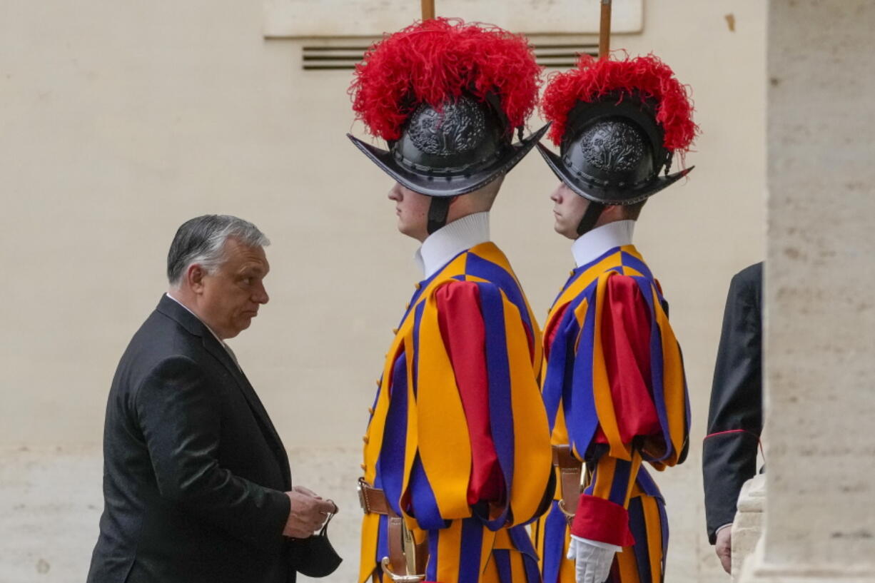 Hungary's Prime Minister Viktor Orban arrives at the Vatican to meet Pope Francis, Thursday, April 21, 2022.