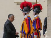 Hungary's Prime Minister Viktor Orban arrives at the Vatican to meet Pope Francis, Thursday, April 21, 2022.