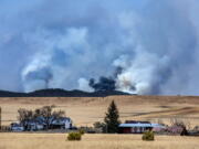 The Calf Canyon Fire burns north of Las Vegas near the San Miguel and Mora County line Monday April 25, 2022.