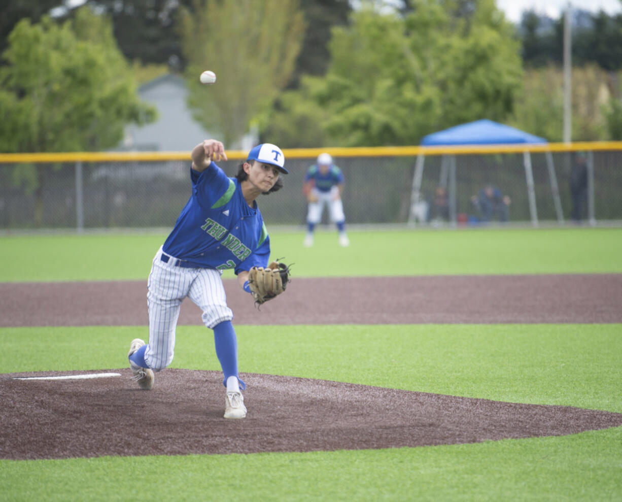 Jayden Rippelmeyer delievers a pitch in Mountain View's 4-2 loss to Silas of Tacoma in a 3A bi-district baseball playoff game at Unin HIgh School on Saturday, May 8, 2022.